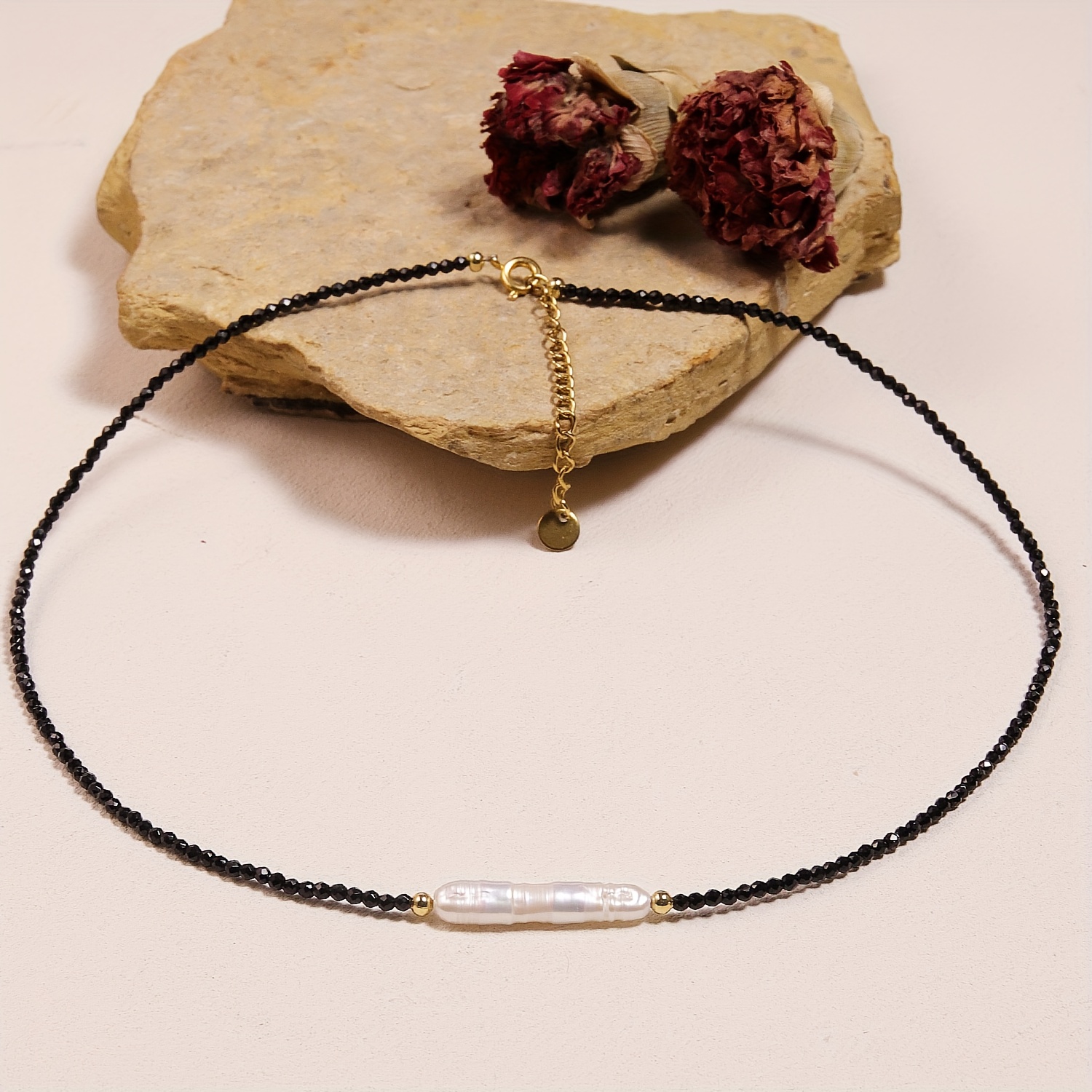 Women's Obsidian & Faceted Beads Necklace, Modern Elegance